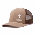 thumbnail image 3 of GOD CAN.Letter Embroidered Color Block Trucker Hat Unisex Adjustable Cotton Breathable Fashion Cap for Travel Daily Wear, 3 of 11