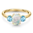 thumbnail image 3 of Gem Stone King 10K Yellow Gold Simulated White Opal and Swiss Blue Topaz Engagement Ring for Women | 1.71 Cttw | Oval Cabochon 8X6MM | Gemstone October Birthstone | Size 5, 3 of 6