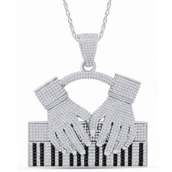 2ct Round Lab Created Diamond Mens Piano Pendant in 925 Sterling Silver