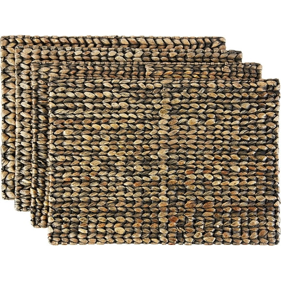 Fennco Styles Natural Woven Water Hyacinth Rectangular Placemats - Set of 4 (Black)