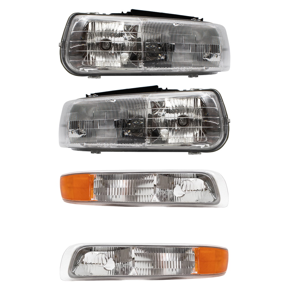 BROCK 4 Pc Set Headlights with Side Signal Lights Replacement for 1999-2002 Chevrolet Silverado Pickup Truck 16526133 16526134 15199558 15199559