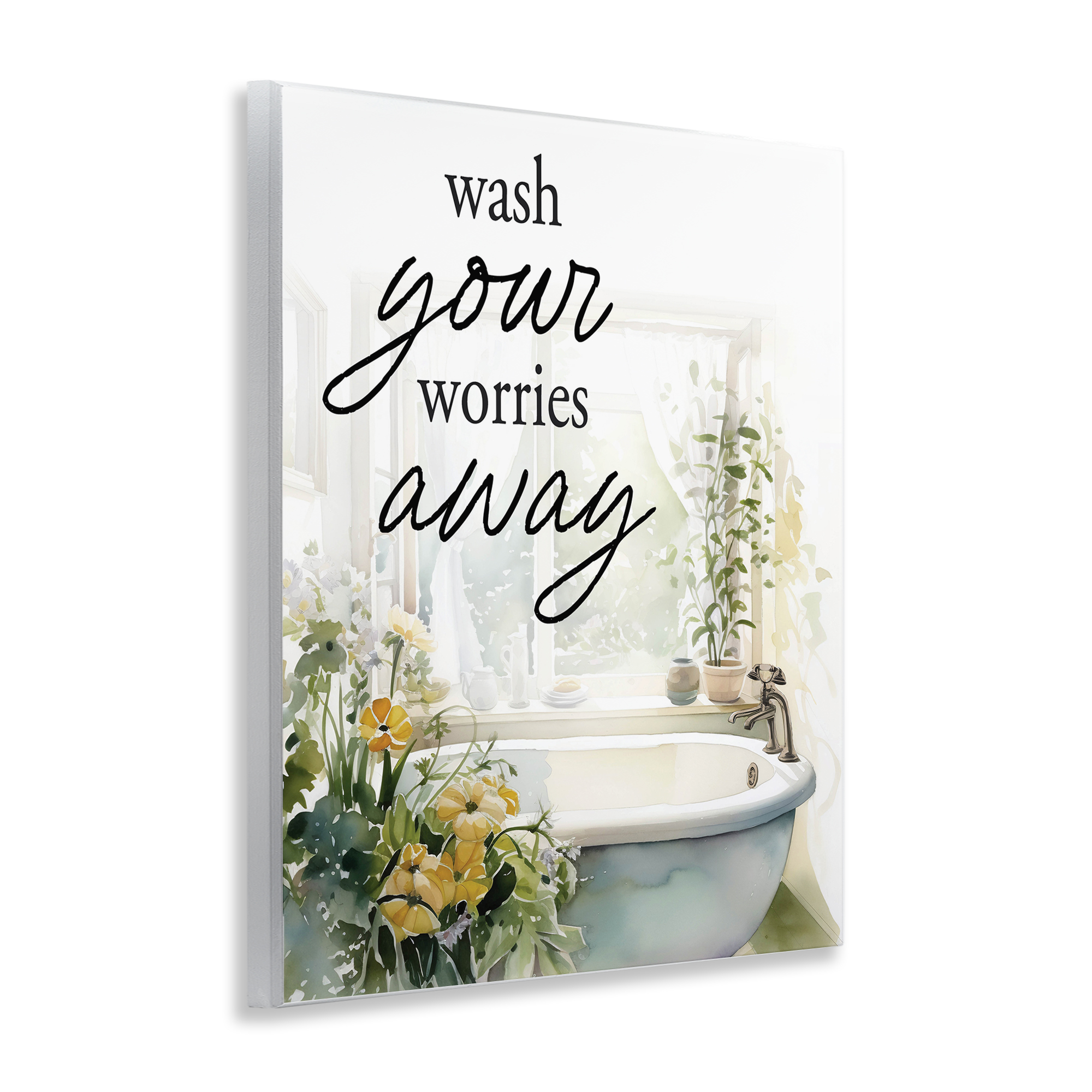Wash Worries Away Sunlit Bath Wall Plaque Art, design by Lettered and Lined