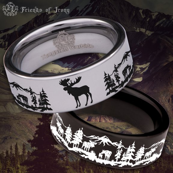 Moose Scenery Tungsten Carbide Ring