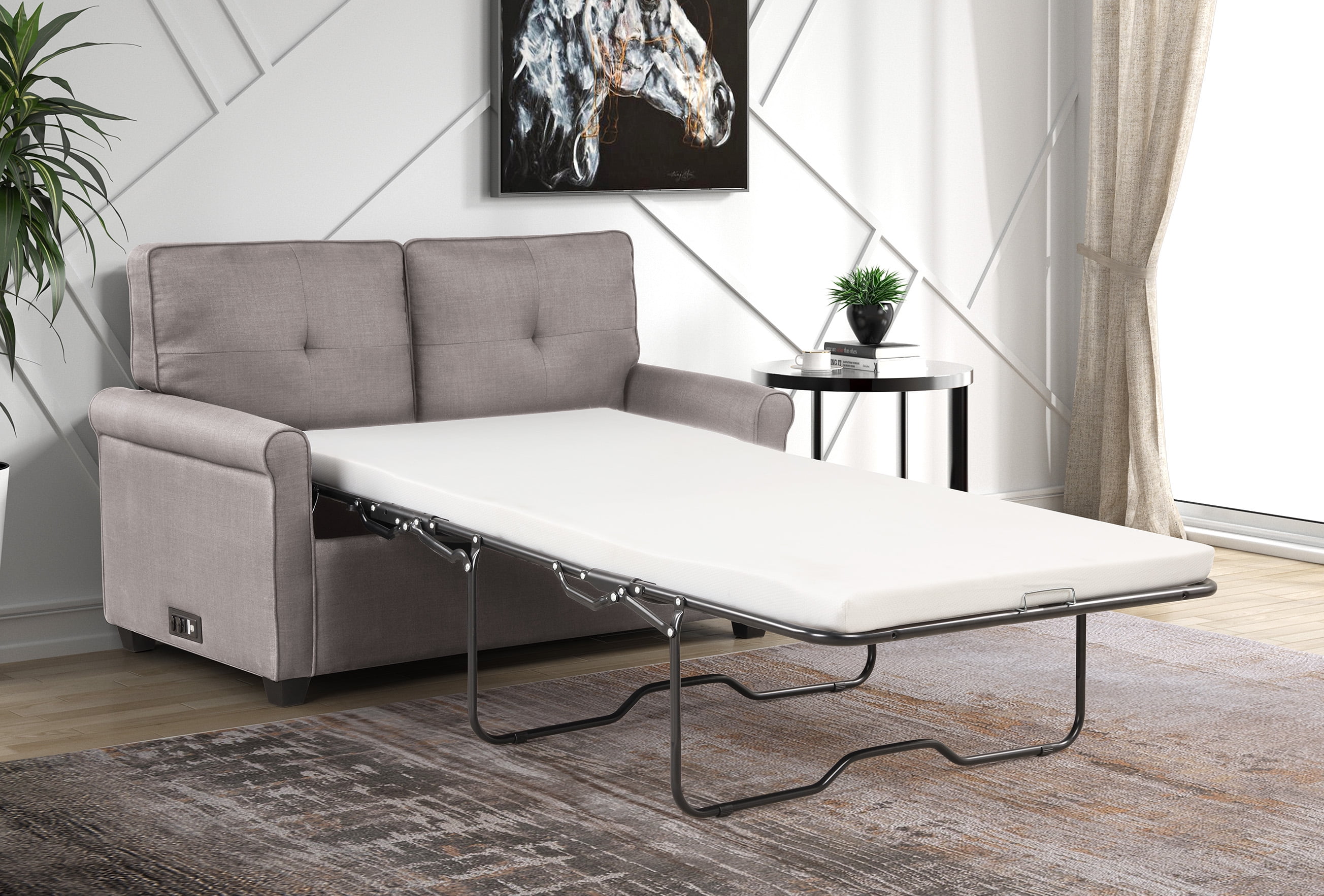 Mainstays Traditional Loveseat Sleeper with USB Gray 2 Seaters