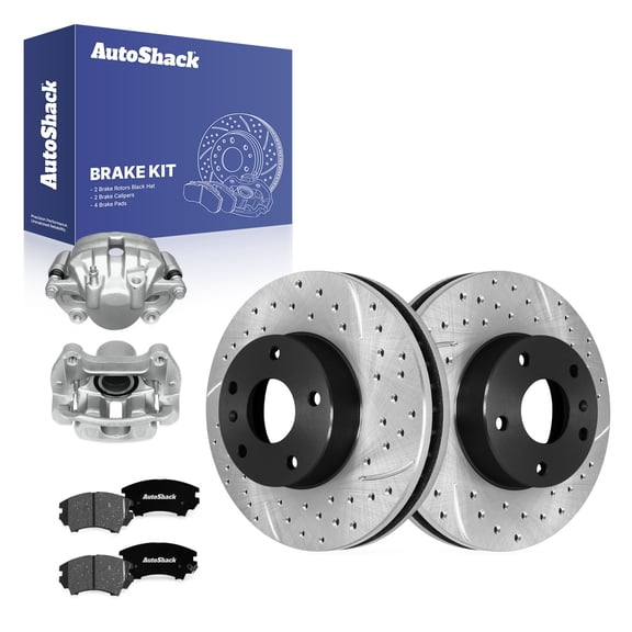 AutoShack Front Vented Drilled & Slotted E-Coated Brake Rotors   Premium Ceramic Pads   Calipers 8-PC Brake Kit Replacement for 2016 Buick LaCrosse ShadowGuard 12.64" (321 mm)