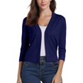 thumbnail image 4 of Essential Open Front Cropped Cardigan for Women, Soft Knit 3/4 Sleeve Bolero Shrug - Lightweight Solid Color Layering Top for Office Work Casual Spring Summer Dark Blue M, 4 of 6