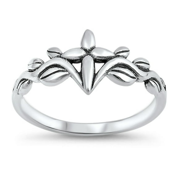 Oxidized Cross Vines Leaf Love Christian Ring Sterling Silver Band 925 Jewelry Female Male Size 4