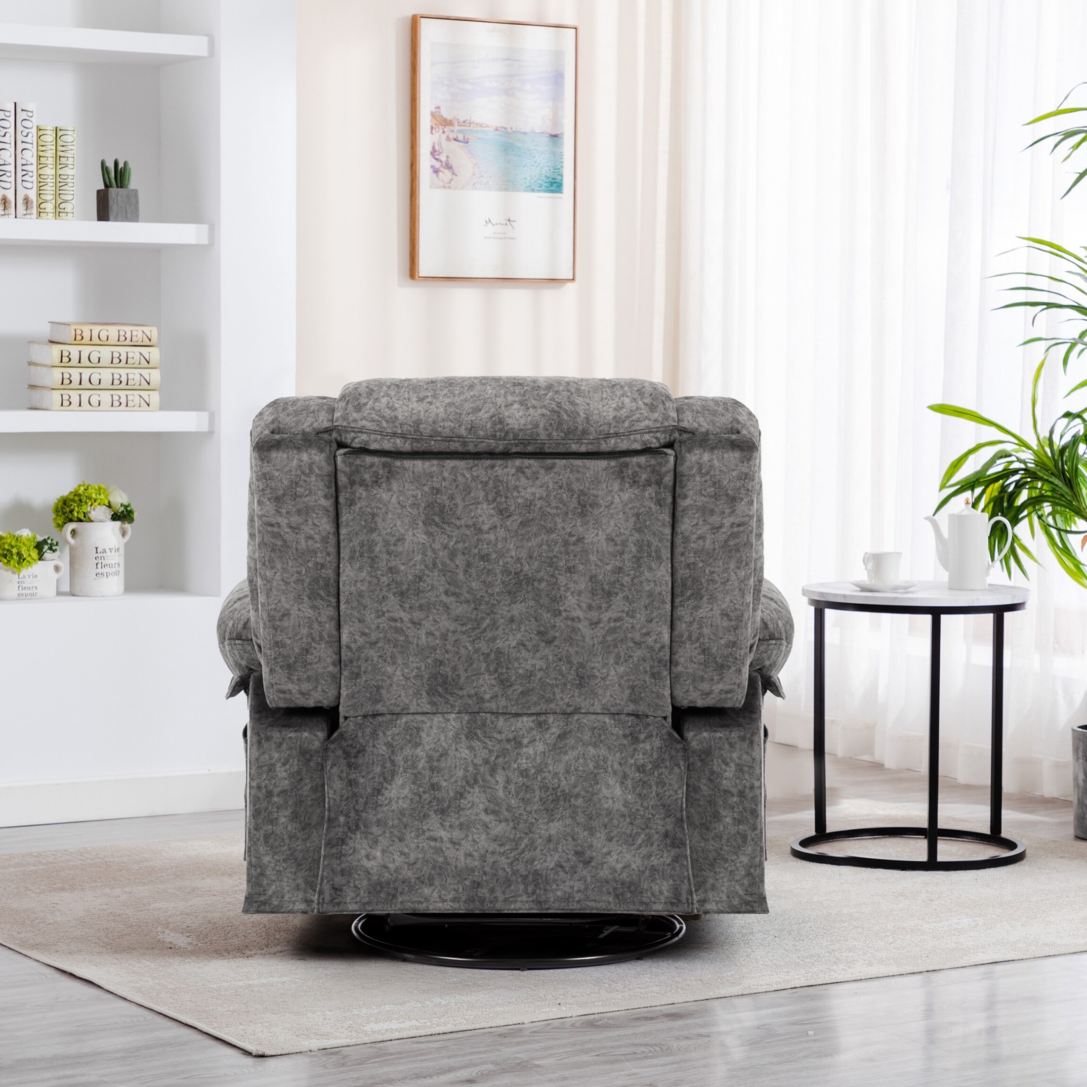 24" Width Swivel Recliner Chair, HSUNNS Rocker Reclining Chair with Massage and Heat Function, USB Port, Cup Holders and Pockets, Living Room Single Sofa Nursery Lounge Chair, Light Gray