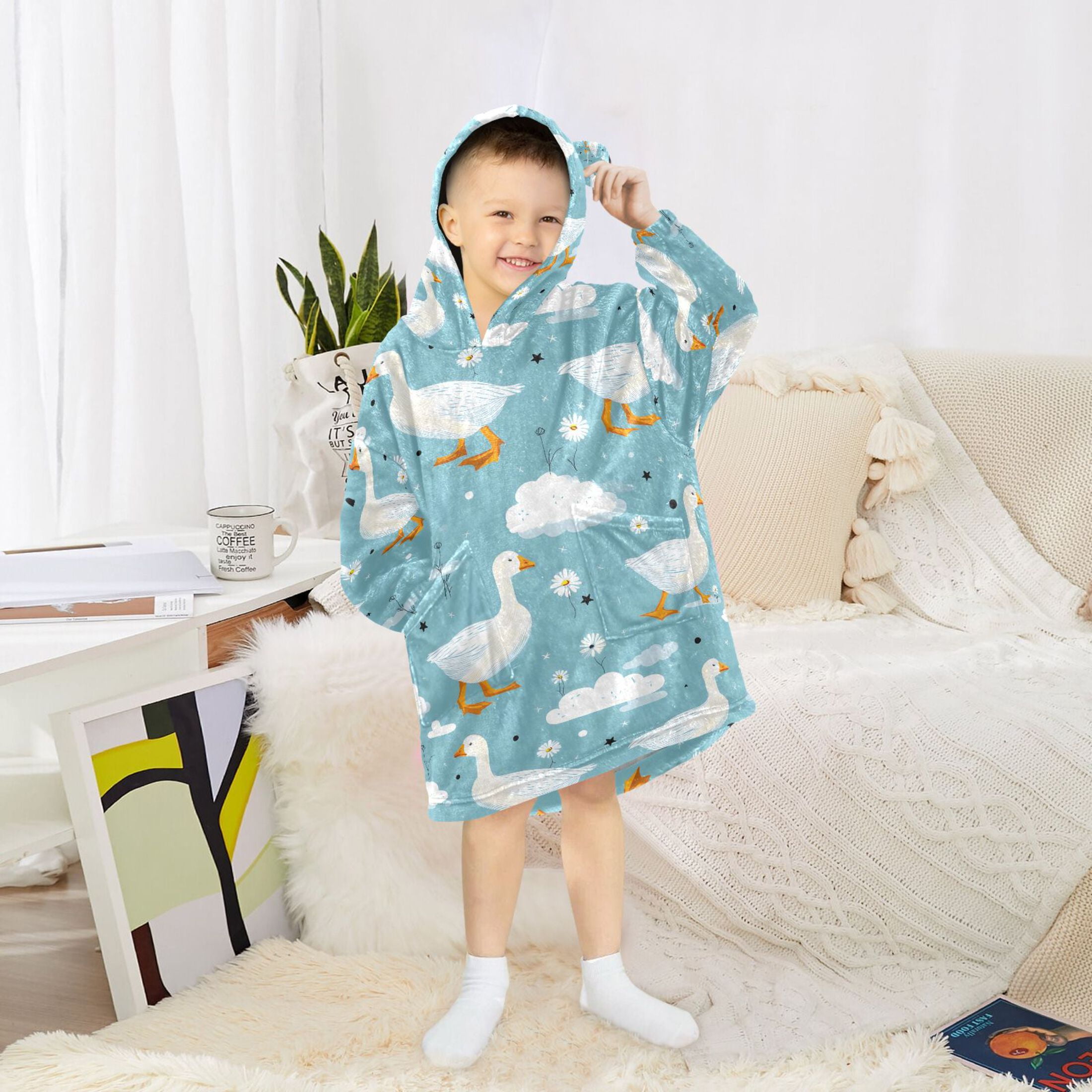 joogoo Wearable Blanket Hoodie for Duck Floral Oversized Sherpa Hooded 3-14 YR M