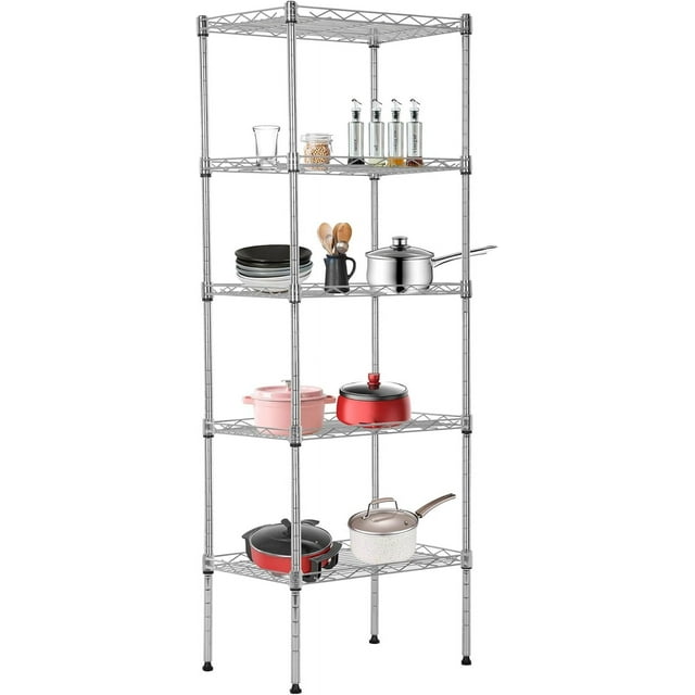 FDW 5-Tier Wire Storage 17x12x48 Chrome Shelving Shelves, Adjustable Racks Heavy-Duty Metal Shelf