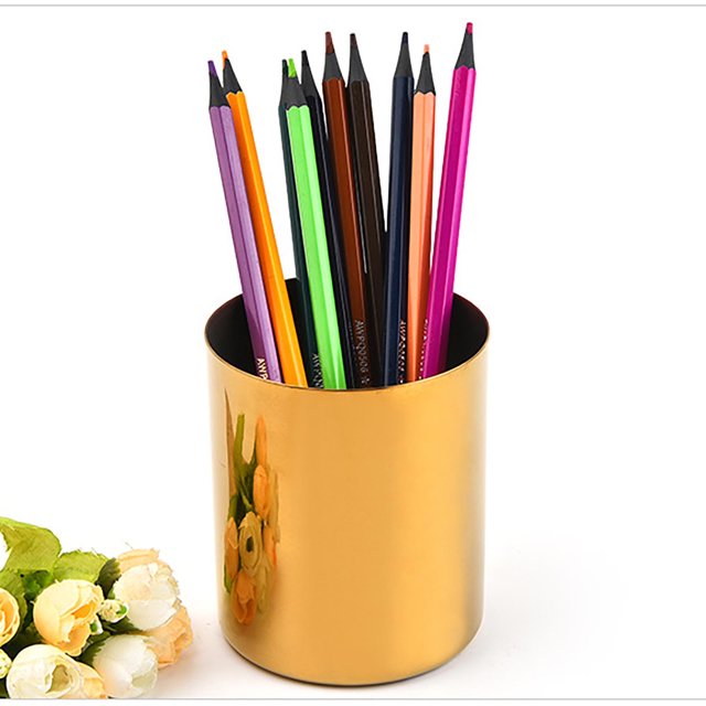 Choix Populaires,Bureau et Papeterie,Porte-Stylo en Acier Inoxydable - Contenant de Rangement de Bureau pour Bureau, Vase Doré Électroplacé, Idéal pour Ranger des Stylos, des Fleurs et des Fournitures de Bureau, MIANHT