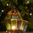 thumbnail image 6 of In the Breeze 9209 — Blue & Green Hex Tealight Lantern — Moroccan-Style Boho Chic Tealight Glass and Metal Tabletop Lantern, 6 of 6