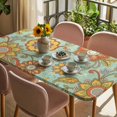 thumbnail image 3 of Teal Green Boho Floral Table Cloths for 5 Foot Rectangle Tables, Vintage Abstract Art Ethnic Flowers Patio Waterproof Elastic Fitted Tablecloths, Washable Rectangular Table Cover for Camping, 3 of 8