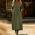 thumbnail image 5 of RYRJJ Cotton Linen Dress for Women Summer Trendy V Neck Button 3/4 Sleeves Dresses Maxi Beach Vacation Gauze Long Dress with Pockets(Army Green,S), 5 of 9