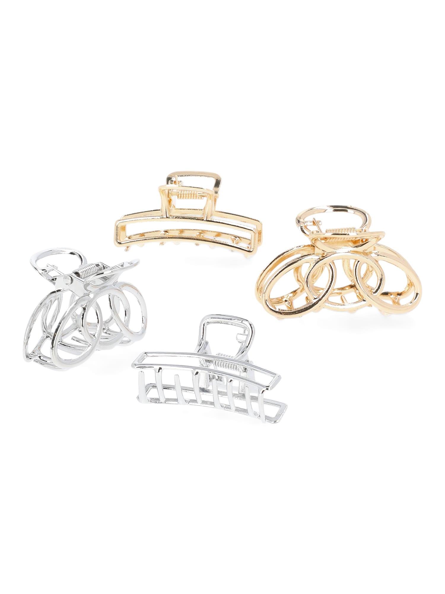 Time and Tru Women's Metal Claw Hair Clips, 4-Pack, Gold-Tone/Silver-Tone