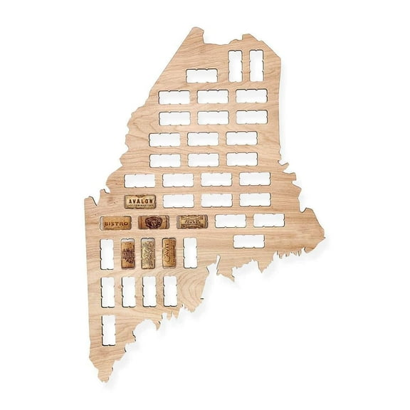 Torched Maine Wine Cork Map Wall Mount Display Decor Beige Count 1
