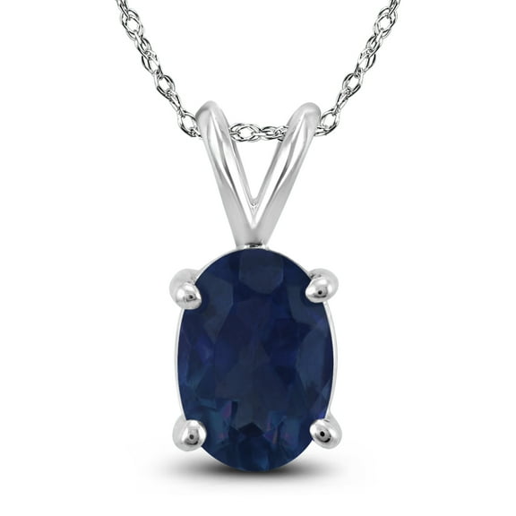 SZUL Women's 14K White Gold 6x4MM Oval Sapphire Pendant