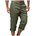 thumbnail image 3 of Xcmzpl Capri Pants for Men Chino Cargo Pants Elastic Waist Rolled Capris Solid Baggy Harem Cropped Trousers with Pockets, 3 of 8