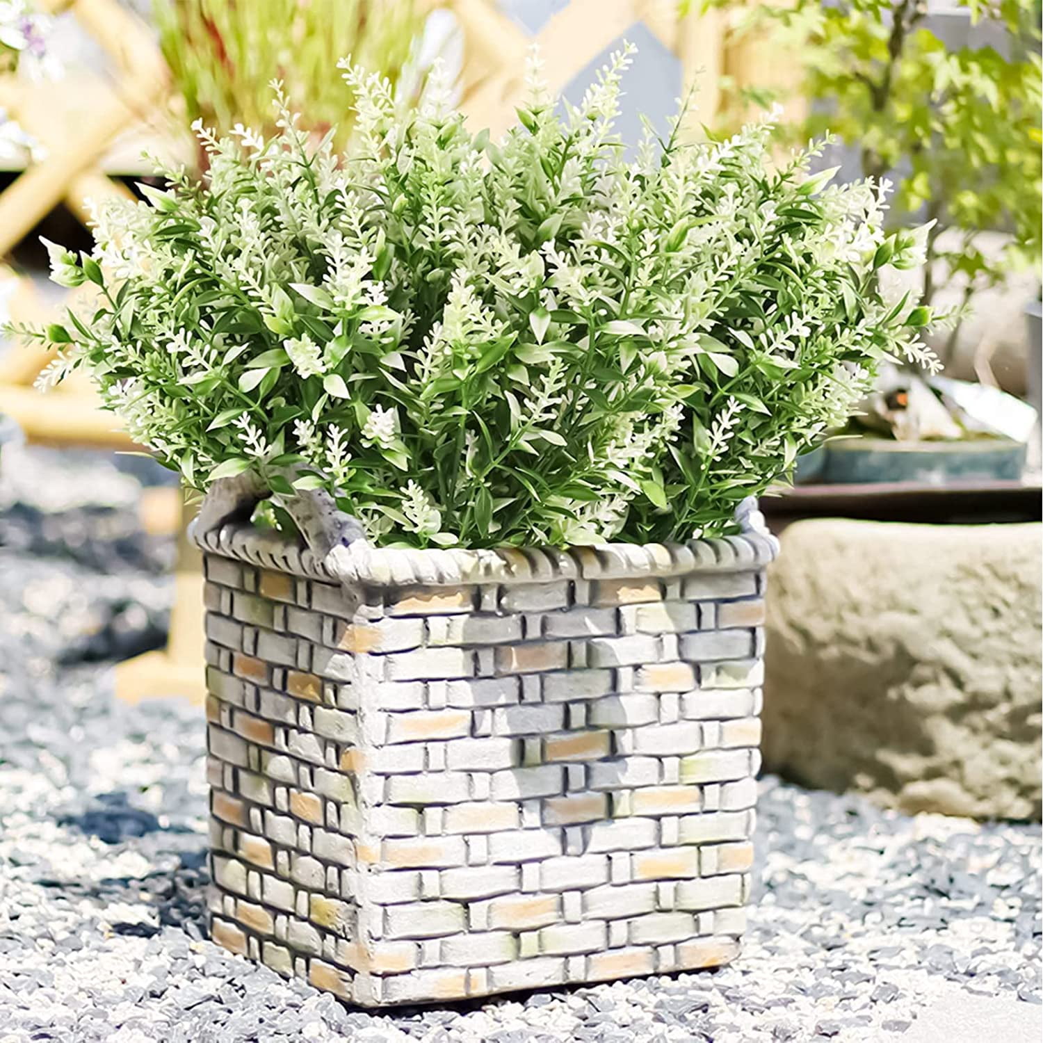 Morttic 16 Bundles Artificial Lavender Plants Outdoor for Home Decoration, Fake Flowers Plastic for Wedding Kitchen Garden Window Box Porch Office Indoor Decor
