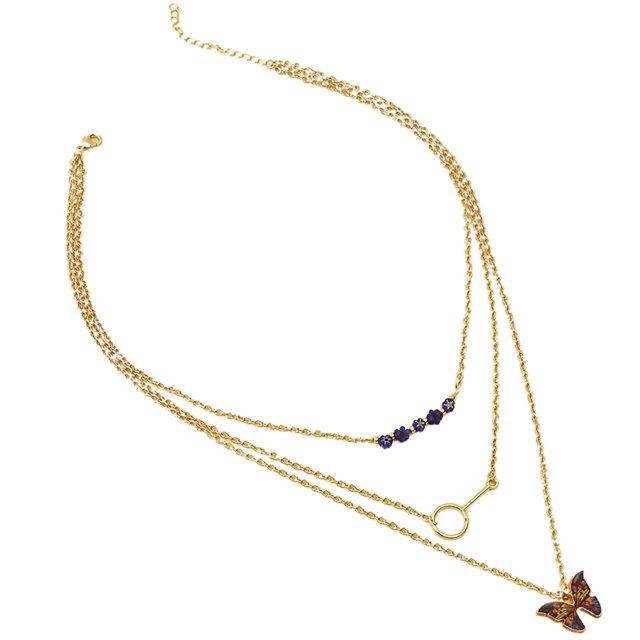 Femmes filles Collier multicouche: Perle Butterfly Charm Collier Pendentif Collier