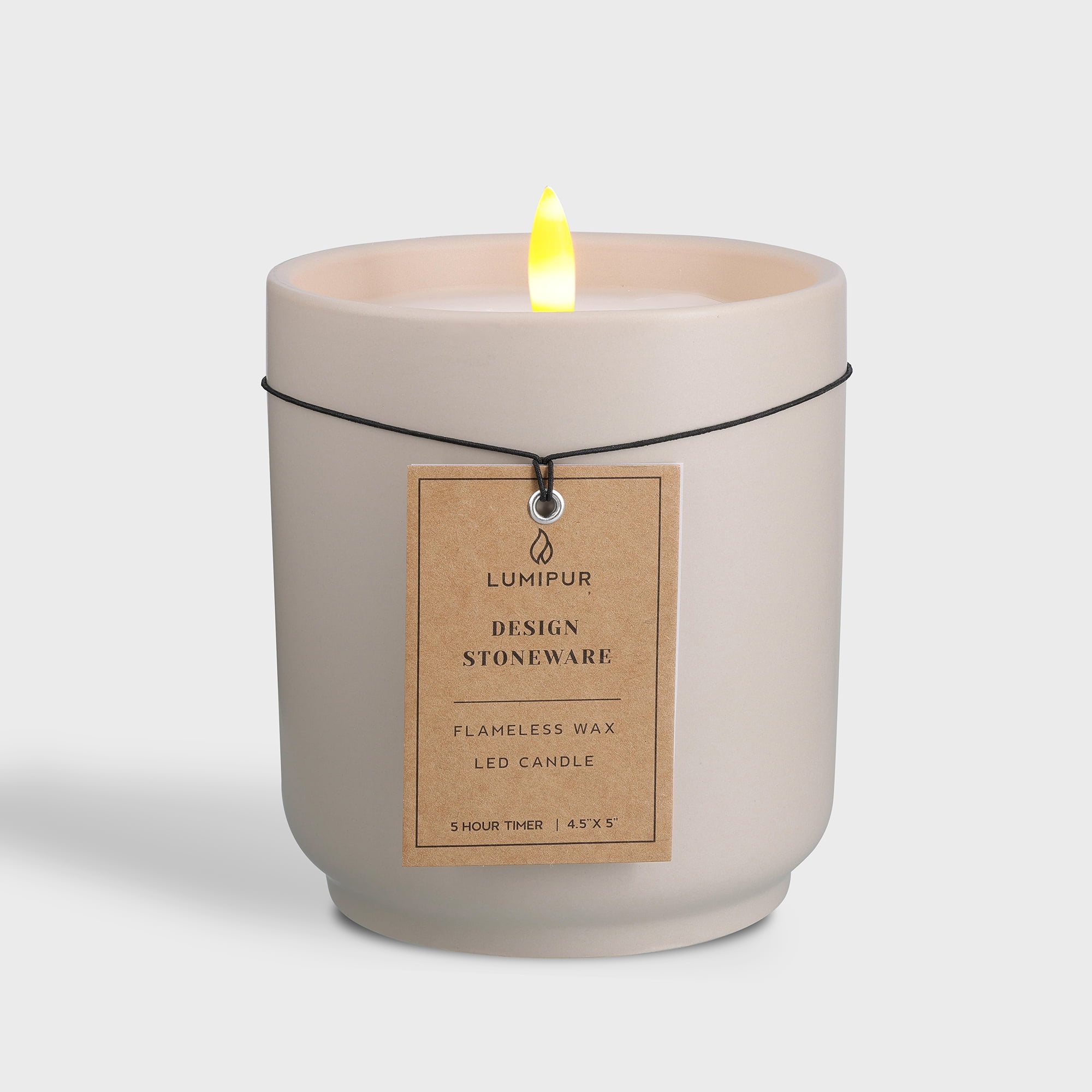 LumiPur Stoneware Flameless LED Wax Candle, 360-Degree Glow Trimmer, 4.5” x 5”, Sand