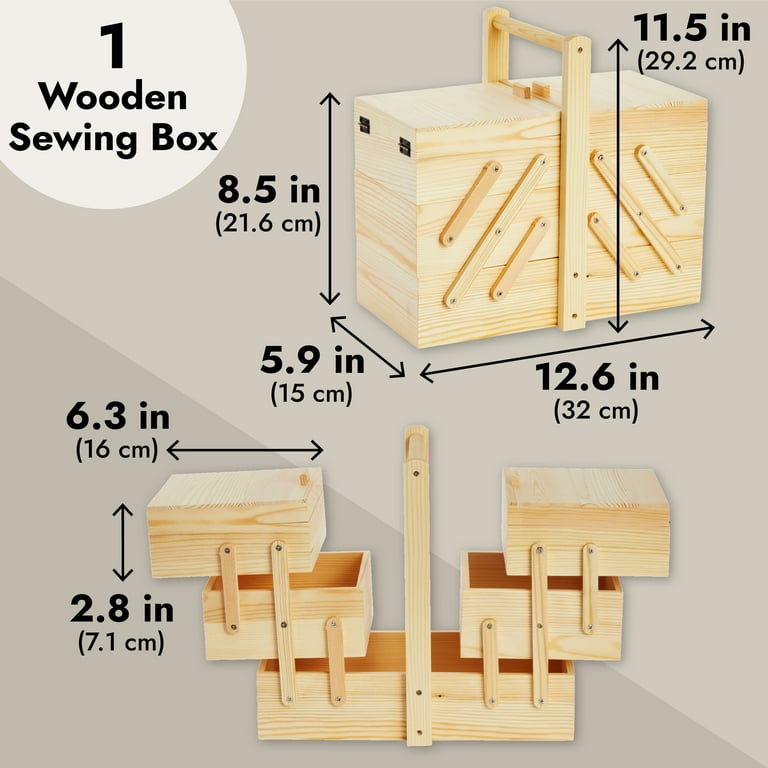 Wooden Sewing Box Organizer for Sewing Supplies with 3 Tier Drawers for  Craft Tools, Needles, Pincushions, Art Supplies, Thread Spool Organizer  (12.6