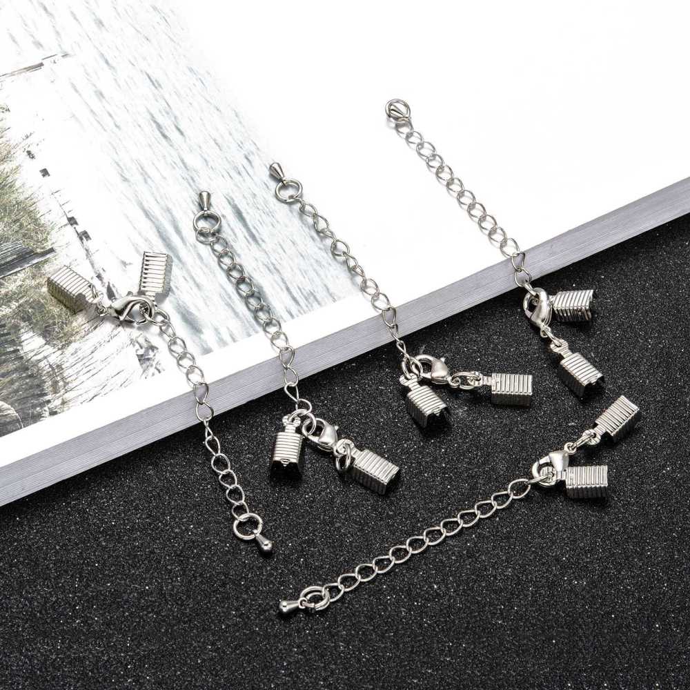 Brass Chain Extender with Clasp & Clip Ends Set Lobster Claw Clasp and Cord Crimp Nickel Free Platinum Chain: 50x3.5mm Hole: 1.5mm Clasp: 12x7.5x3mm Cord Crimp: 13x5mm