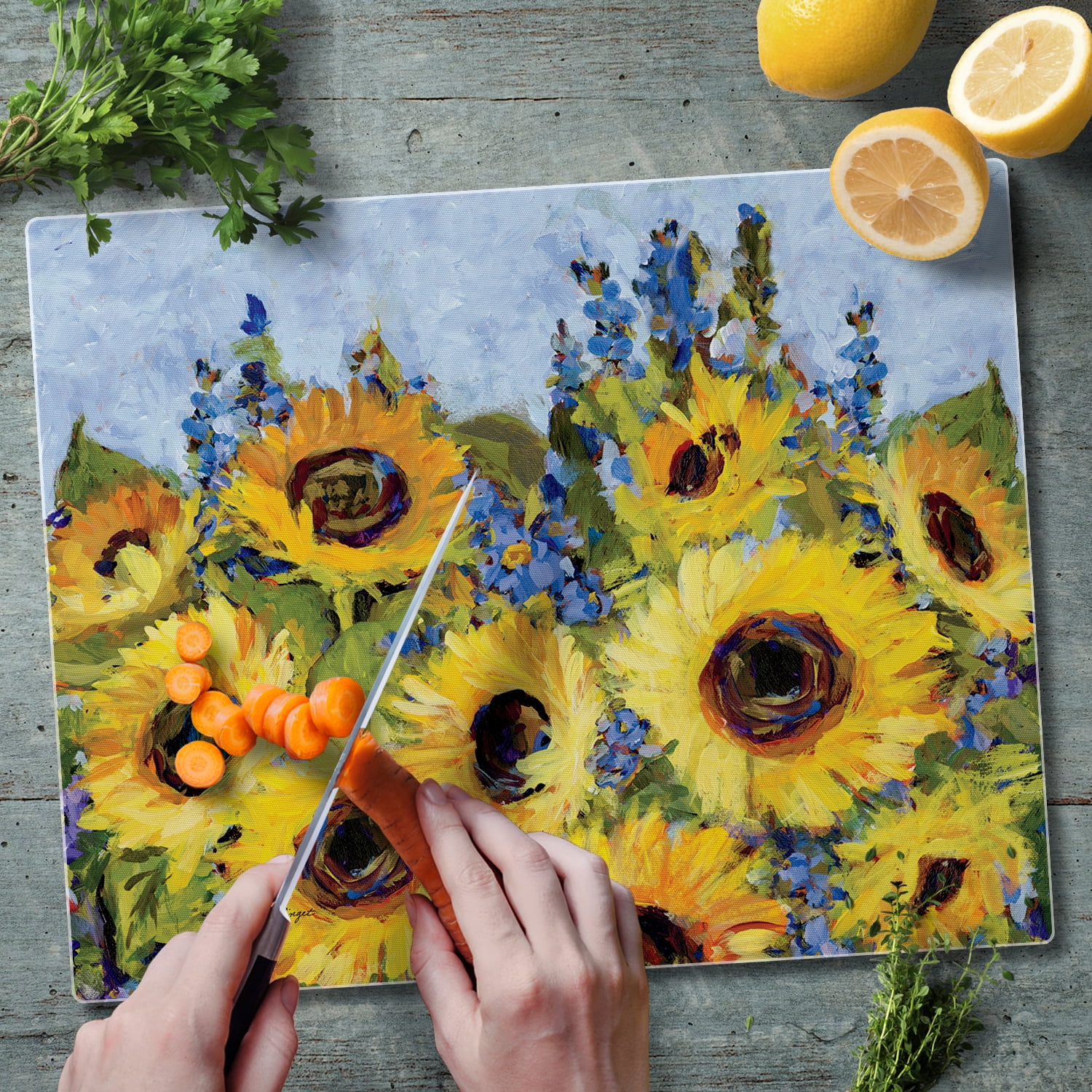CounterArt Sunflower Gallery 3mm Tempered Glass Cutting Board 15" by 12"