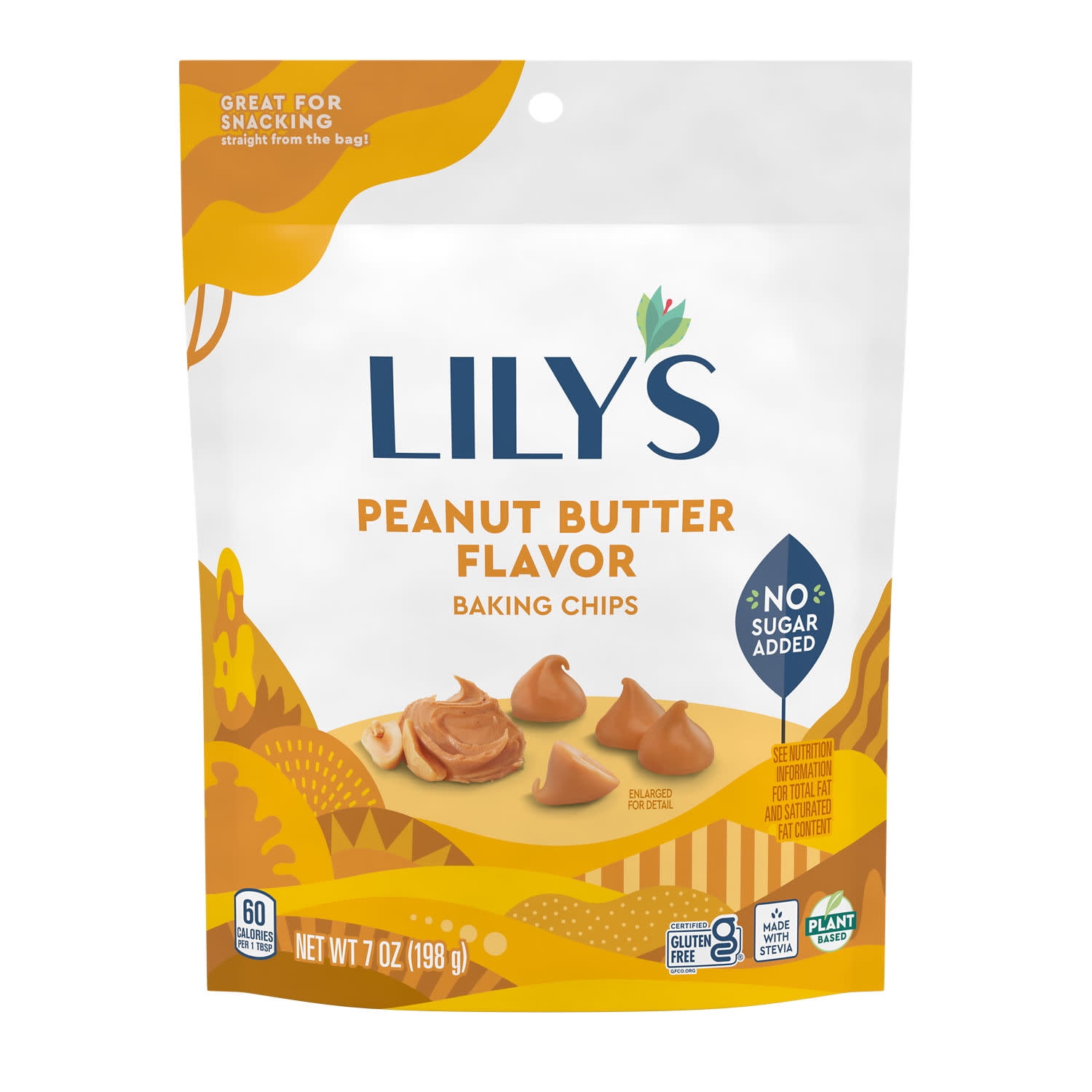 (3 pack) Lily's Peanut Butter Flavored No Sugar Added, Gluten Free Baking Chips, Bag 7 oz