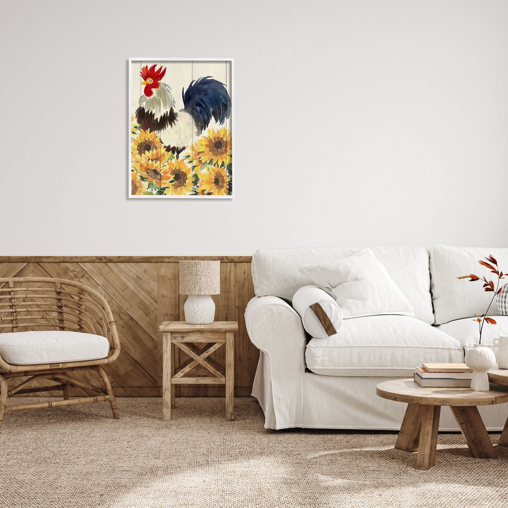 Stupell Industries Country Rooster & Sunflowers Animals & Insects Painting White Framed Art Print Wall Art, 24 x 30