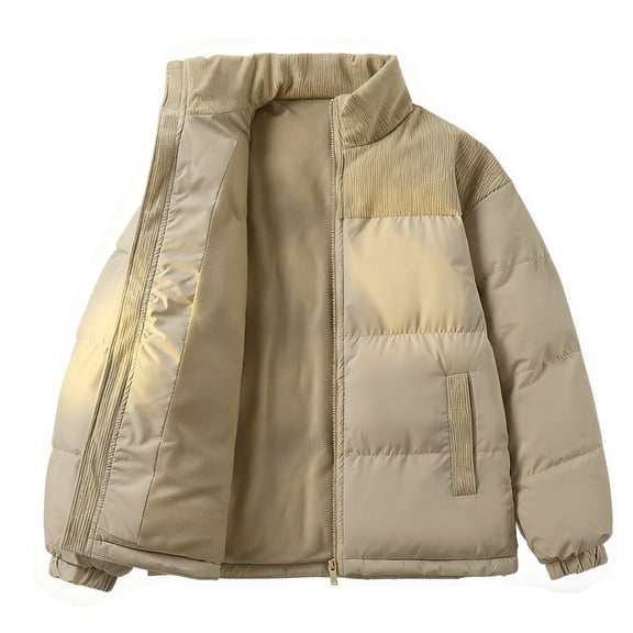 Bovxnpu Winter Coats for Women, Women's Down Jackets Solid Color Zip Up Stand Collar Cotton Coat with Pockets No Hood Casual Warm Winter Clothing