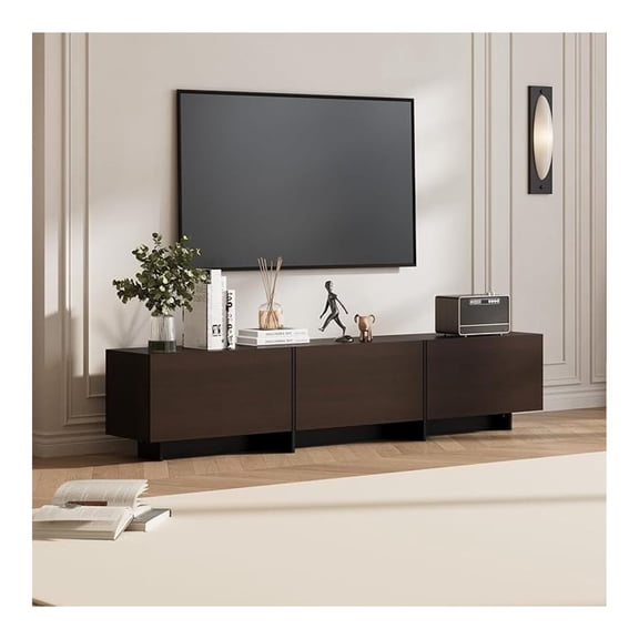 71.7" W Entertainment Center with 3 -Down Doors & Shelves for Televisions up to 70", Modern TV Stand Media Console Table with Storage & Wood Grain Finish for Living Room, Dark Walnut