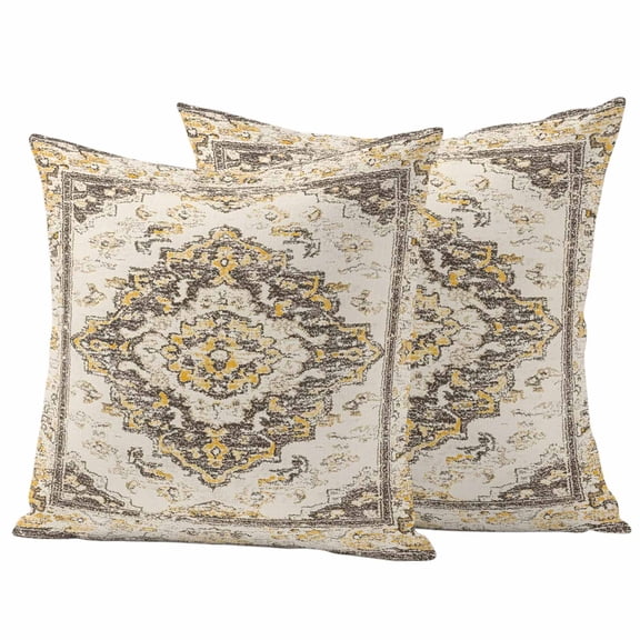 Beige Vintage Boho Outdoor Waterproof Pillow Covers, Ethnic Tribal Geometric Abstract Decorative Square Throw Pillowcase Sofa Cushion Sham for Patio/Couch/Chair, 24"x24" 2 Pack