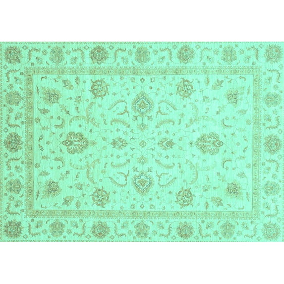 Ahgly Company Machine Washable Indoor Rectangle Oriental Turquoise Blue Modern Area Rugs, 4' x 6'