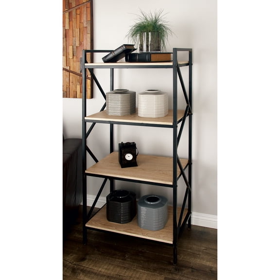 DecMode 25" x 56" Black Wood 4-Tier Shelving Unit, 1-Piece