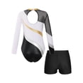 thumbnail image 4 of Jersey de gimnasia para niñas con traje corto de baile de Ballet leotardo de manga larga con diamantes de imitación brillantes y pantalones cortos con cintura delantera en V, 4 of 5