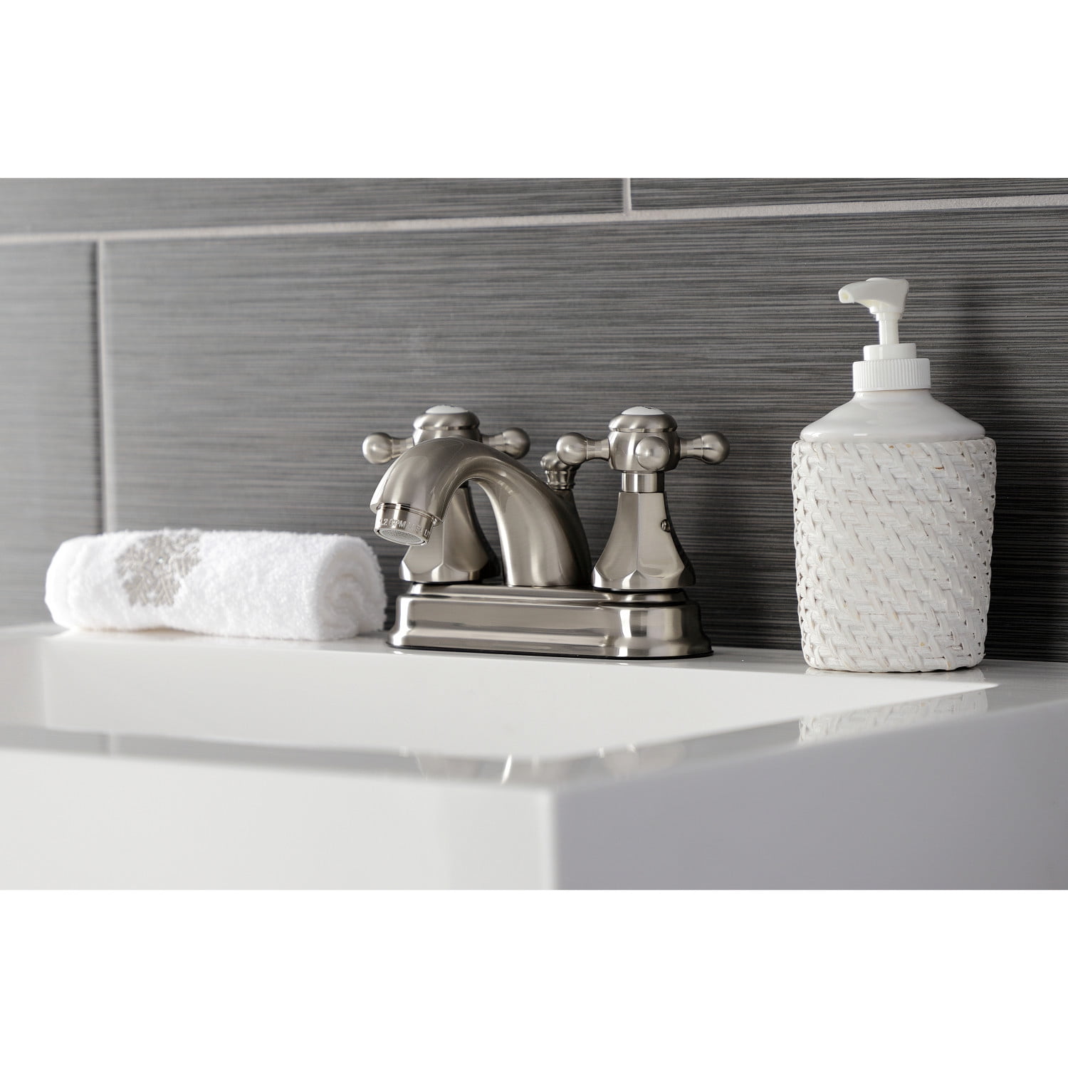 Kingston Brass KB4608BX Metropolitan 4 in. Centerset Bathroom Faucet with Pop-Up Drain, Brushed Nickel