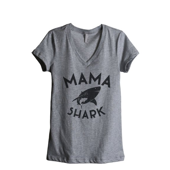 Thread Tank Mama Shark Women's Relaxed V-Neck T-Shirt Tee Heather Grey Small
