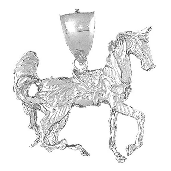 18K White Gold 3D Horse Pendant - 35 mm