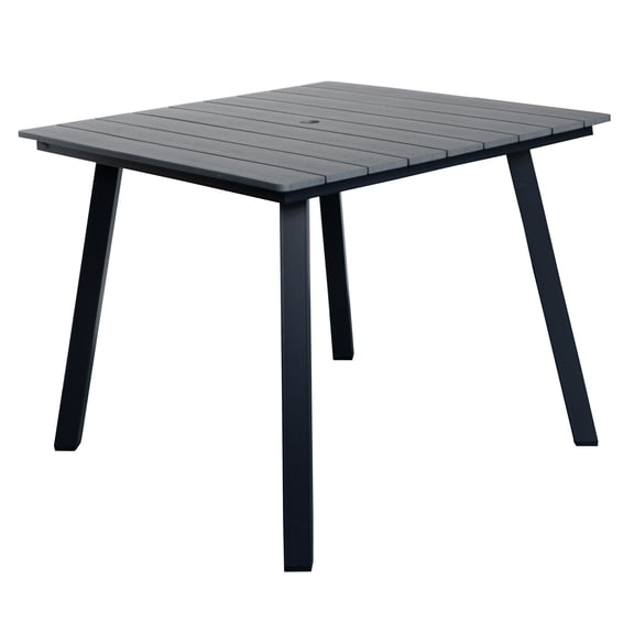DRNANLIT Square Patio Table with Umbrella Hole, WPC & Iron Frame, Dark Grey