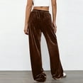 thumbnail image 4 of Women's Elastic Waist Velour Wide Leg Pants Long Palazzo Bell Bottom Casual Velvet Flare Jogger with Pockets Brown, 4 of 7