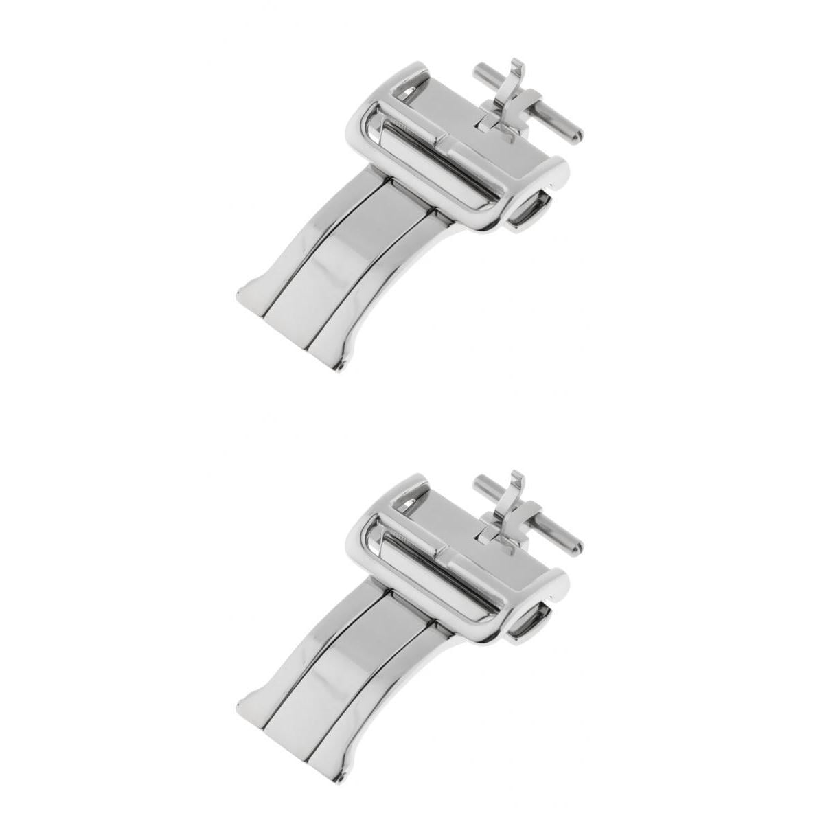 2PC Stainless Steel Push Button Deployment Clasp Leather Watch Buckle