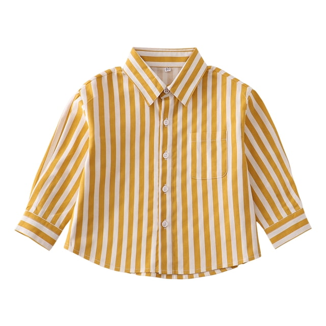 Gibobby Playera De Algodón Chaqueta de franela para niños pequeños, a rayas, de manga larga, con solapa y botones, para bebés, niños y niñas, camisa, abrigo, prendas de vestir(Amarillo, 18-24 Meses)