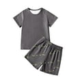 thumbnail image 1 of BXUIDJG Kid Boy's Suits Kid Summer Outfits Set Solid Color Round Neck Short Sleeve T Shirt and Elastic Waisted Straight Leg Dinosaur Printed Shorts with Pockets To Little Kid 6-7 T, 1 of 7