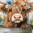 thumbnail image 2 of Funny Highland Cow Shower Curtain, Cute Farmhouse Teal Floral Western Wood Animal Shower Curtain Set, Country Rustic Turquoise Bathroom Accessories Set Decor with Hooks, 48X70in, 2 of 6