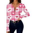 thumbnail image 5 of Amidoa Valentines Womens Tops Knit Long Sleeve Cute Pink Tunic Slim Fit Colorful Buttons Heart Outfits Women Shirt L, 5 of 8