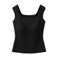 thumbnail image 4 of Built in Bra Tank Tops for Women Square Neck Teen Clothes Casual Fashion Clothing Fitted Gym Womens Blouse Black, 4 of 9