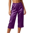 thumbnail image 3 of Jamicy Women's Pajama Pants Silk Satin Pajama Pants Capris Silky Sleep Pants Loungewear Trousers Elastic Waist Lounge Pj Bottoms, 3 of 6