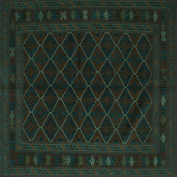 Ahgly Company Indoor Square Southwestern Turquoise Blue Country Area Rugs, 7' Square
