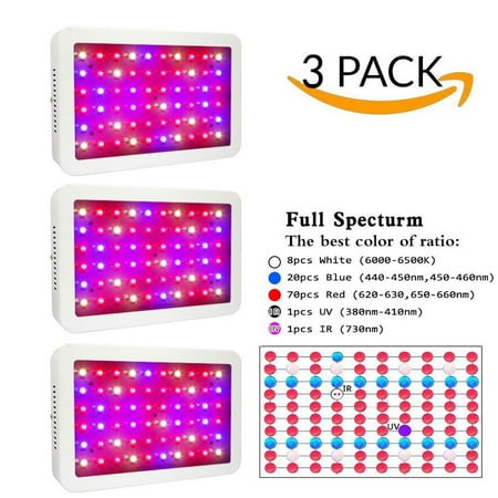 Zimtown 3 Pack 1000W Double Chips LED Grow Light Full Spectrum Panel Veg Flower Indoor Garden Medical Plants (10w